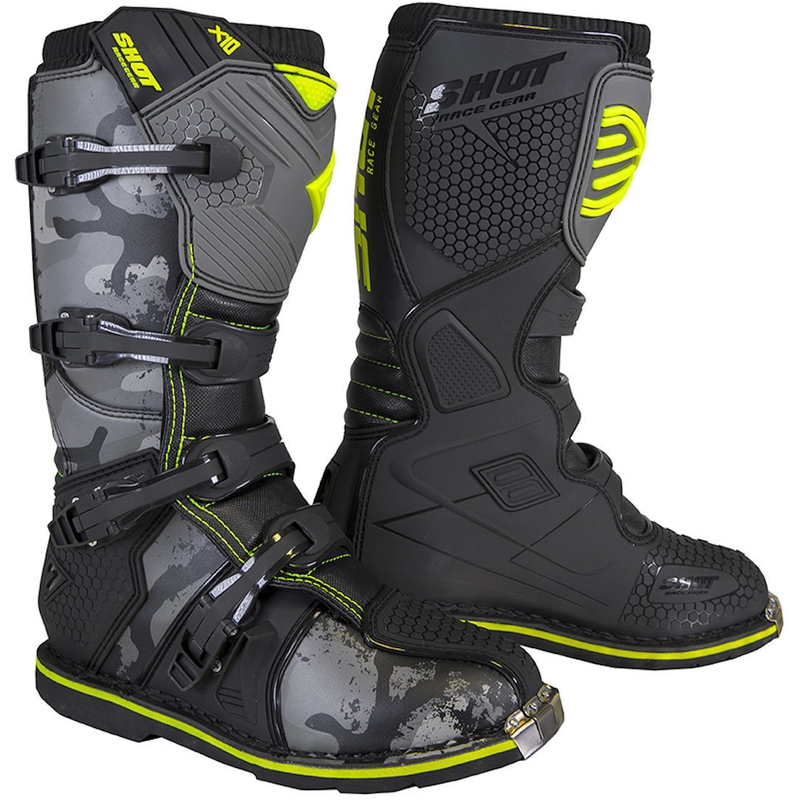 Dětské boty na motorku Shot K10 2.0 černo-camo-fluo žluté výprodej